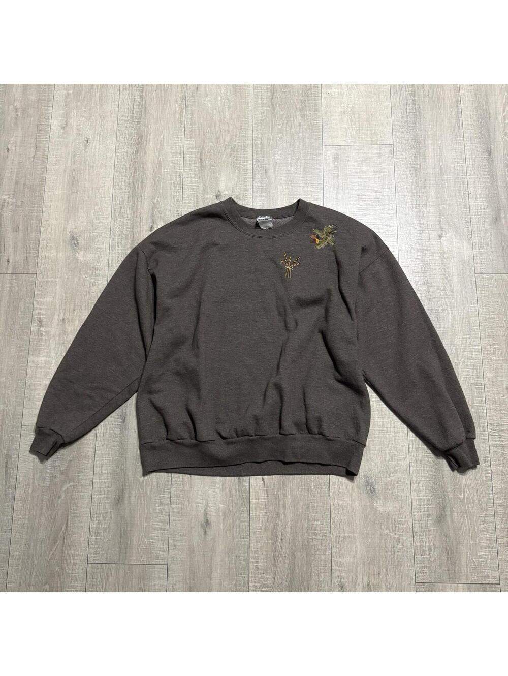 Vintage Jerzees Crewneck Sweater Fall Nature Leaves Acorn Embroidered Brown Grey - Picture 4 of 7